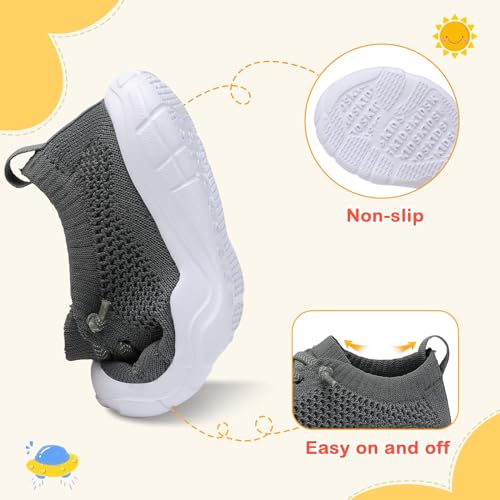 LeIsfIt Toddler Barefoot Shoes Girls Boys Lightweight Sneakers Kids Tennis Shoes Slip on Shoes Dark Grey Size 9 - Image 3