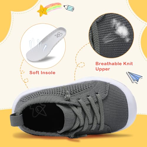LeIsfIt Toddler Barefoot Shoes Girls Boys Lightweight Sneakers Kids Tennis Shoes Slip on Shoes Dark Grey Size 9 - Image 2