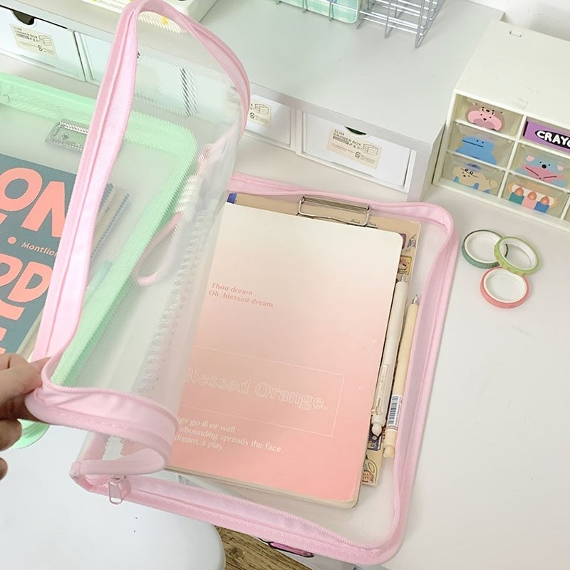 حافظة ملفات زرقاء قابلة للحمل بحجم A4 مع سحاب ومقبض وحامل أوراق سميكة، سعة كبيرة لتنظيم المستندات للمدرسة والمكتب - Image 5