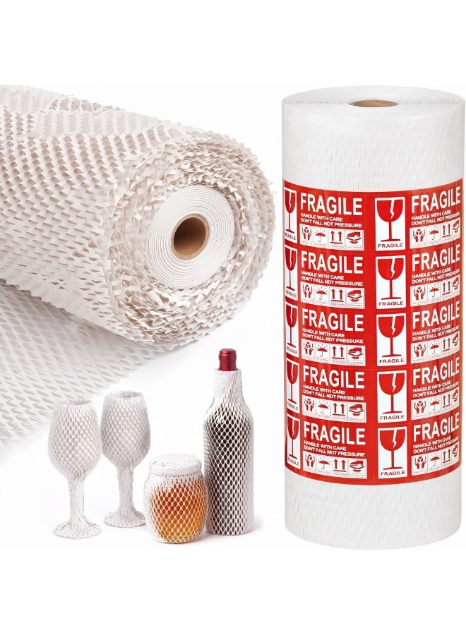 Kidepoch Honeycomb Packing Paper | 15"x197' Heavy Duty Moving & Shipping Paper with Fragile Stickers, Eco-Friendly Recyclable Cushioning Wrap for Furniture, Fragile Items, Gift Packaging & DIY Crafts (White) - Image 1