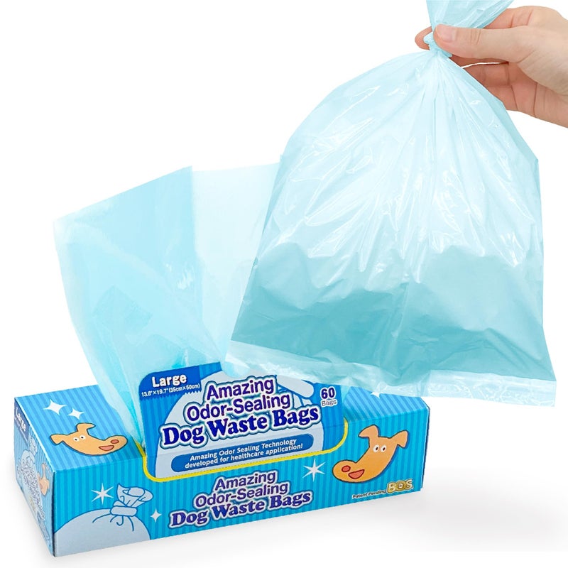 BOS Amazing Odor Sealing Dog Poop Bags Durable Unscented Size L Color Light Blue 60 Count Pack of 1 60 Bags