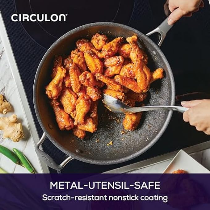 سركيولن مقلاة ووك مقاومة للخدش غير لاصقة مقاس 34 سم مع مقلاة حثية غير لاصقة للغاية آمنة للاستخدام في غسالة الأطباق والفرن مع لمسة نهائية من الجرافيت والقصدير - Image 5