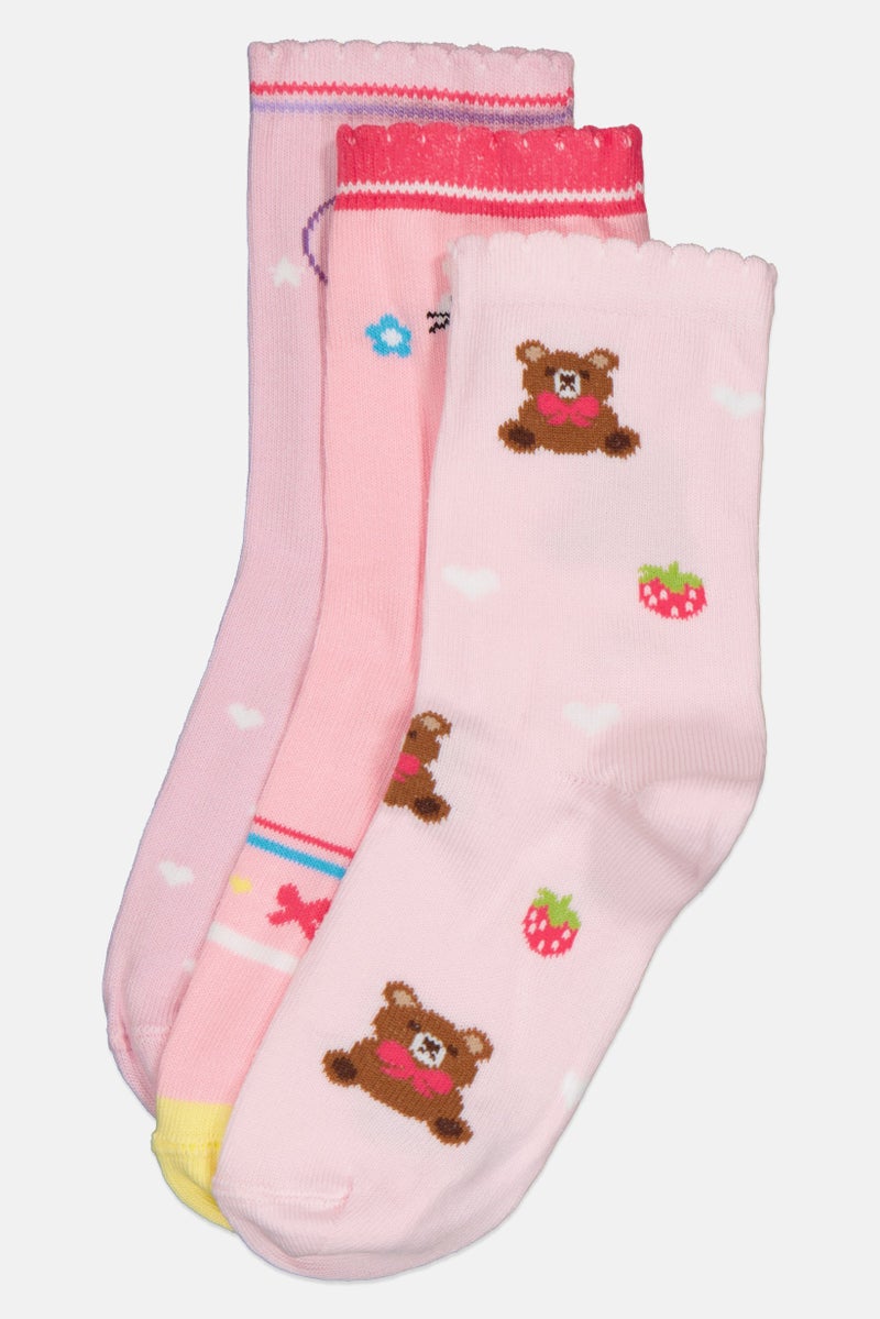 Joe Boxer Kids Girl 3 Pairs Graphic Print Crew Socks, Multicolor - Image 1