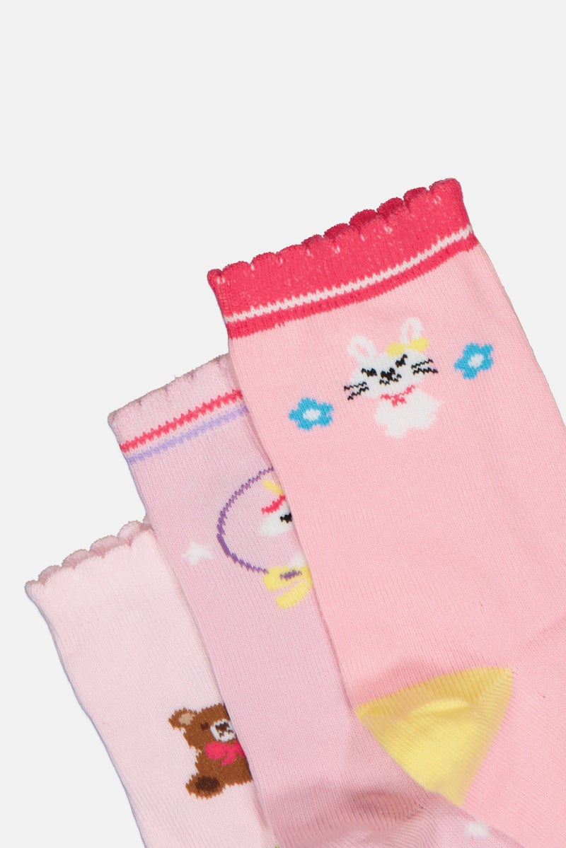 Joe Boxer Kids Girl 3 Pairs Graphic Print Crew Socks, Multicolor - Image 3
