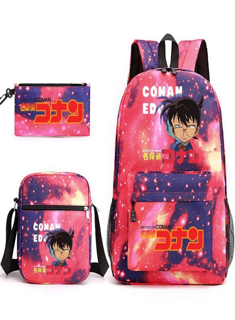 Detective Conan Children Backpack Schoolbag Teen Student School Book bag with Lunch Box Pen Case 3 in 1 for Kids
