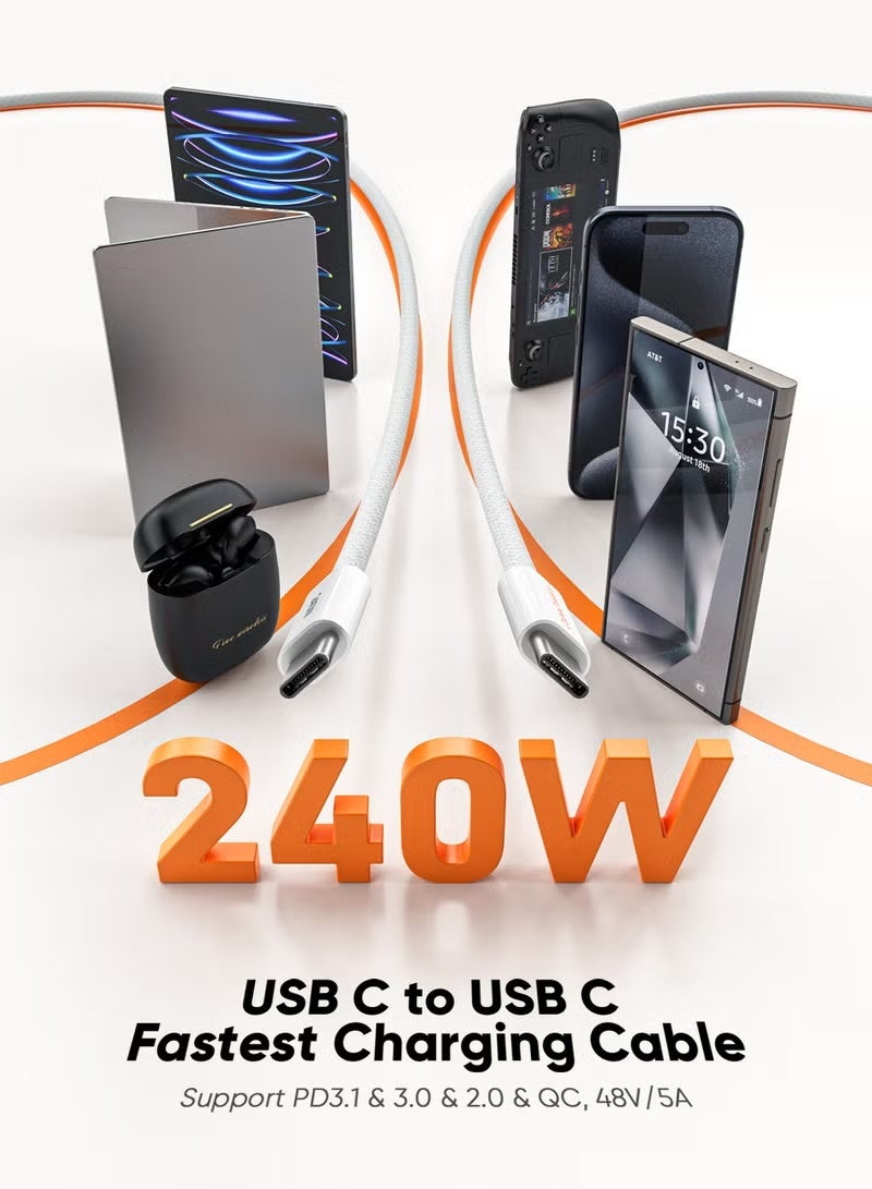 كابل كرييشن كابل USB C بقوة 240 واط، كابل شحن سريع PD بطول 1 متر، من النوع C إلى النوع C، تيار عالي، قالب من قطعة واحدة ومتين، مناسب لأجهزة الكمبيوتر المحمولة والهواتف المحمولة والأجهزة اللوحية وما إلى ذلك. - Image 2
