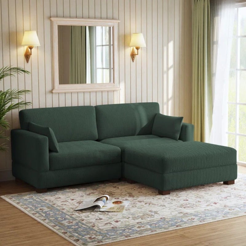 Comfynest 3-Piece Corduroy Sectional Sofa in Hunter Green - Image 1