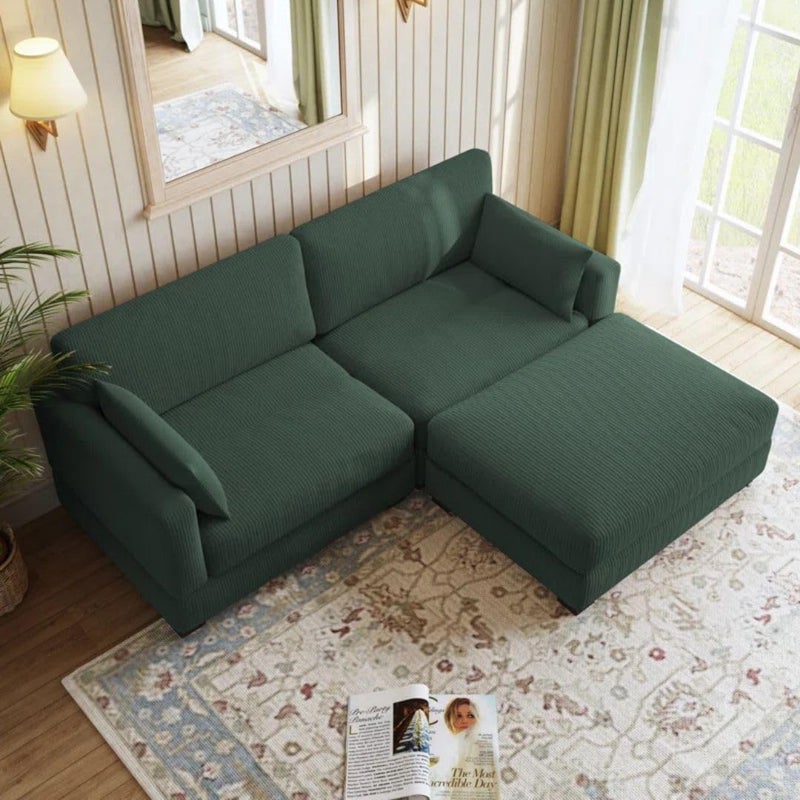 Comfynest 3-Piece Corduroy Sectional Sofa in Hunter Green - Image 3