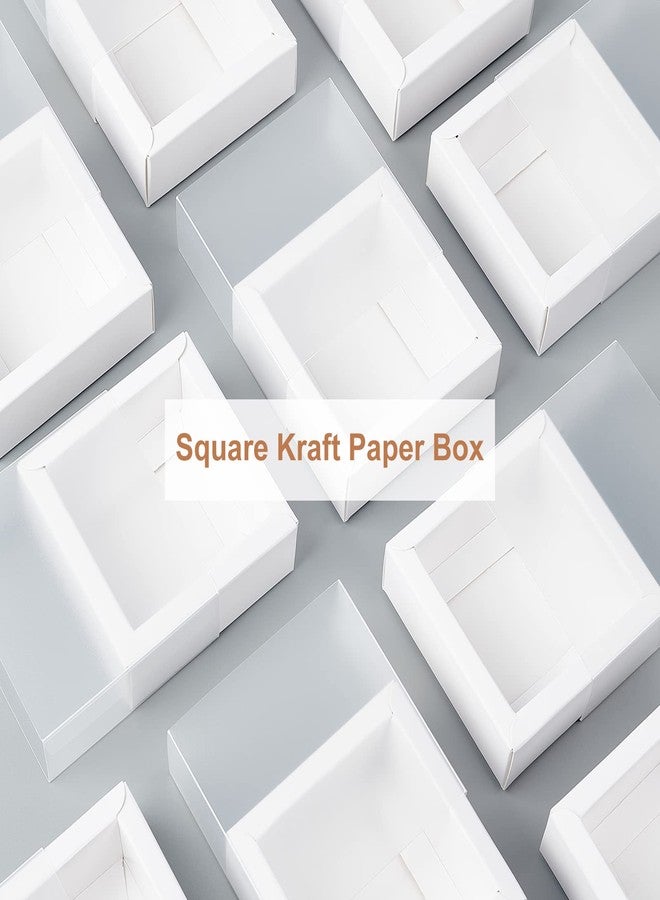 BENECREAT 16 Packs 3.3x3.3x1.3inch Clear Frosted PVC Cover Drawer Boxes, Square White Kraft Present Packaging Boxes for Party Favor Treats, Bakery, and Jewelry Packaging - Image 5