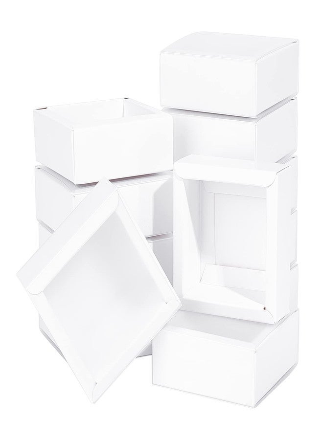 BENECREAT 16 Packs 3.3x3.3x1.3inch Clear Frosted PVC Cover Drawer Boxes, Square White Kraft Present Packaging Boxes for Party Favor Treats, Bakery, and Jewelry Packaging - Image 1