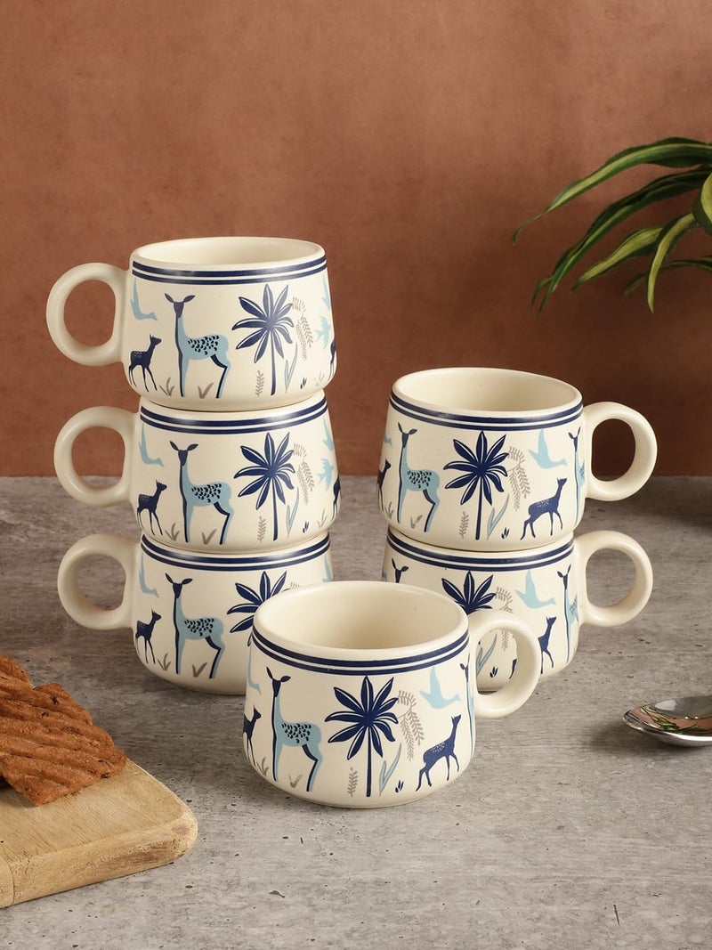 miah decor Ceramic Matte Printed Tea Coffee Mug Set of 6 Studio Pottery Drinkware Microwave Safe Stoneware Cups for Home & Restaurant - (Size HxW:-2X3.5 inches;Volume:- 190 ml) - Image 1