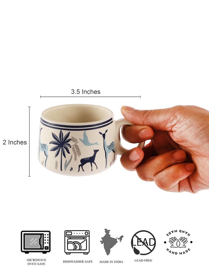 miah decor Ceramic Matte Printed Tea Coffee Mug Set of 6 Studio Pottery Drinkware Microwave Safe Stoneware Cups for Home & Restaurant - (Size HxW:-2X3.5 inches;Volume:- 190 ml) - Image 4