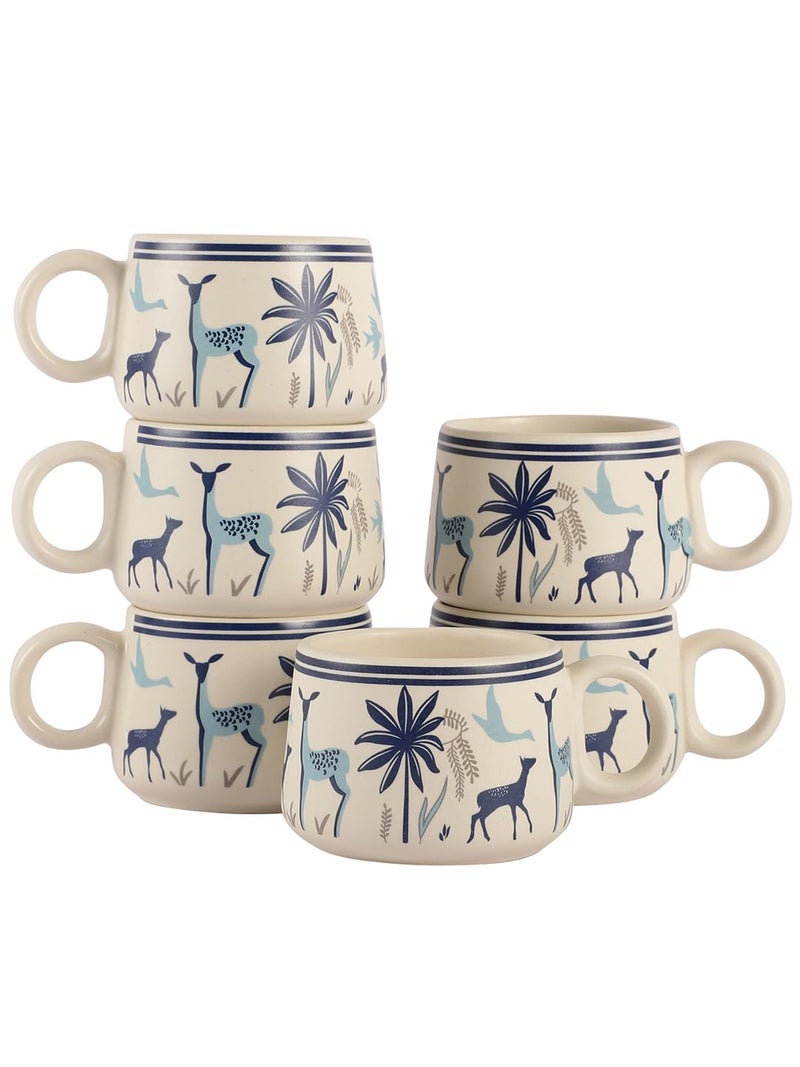 miah decor Ceramic Matte Printed Tea Coffee Mug Set of 6 Studio Pottery Drinkware Microwave Safe Stoneware Cups for Home & Restaurant - (Size HxW:-2X3.5 inches;Volume:- 190 ml) - Image 5