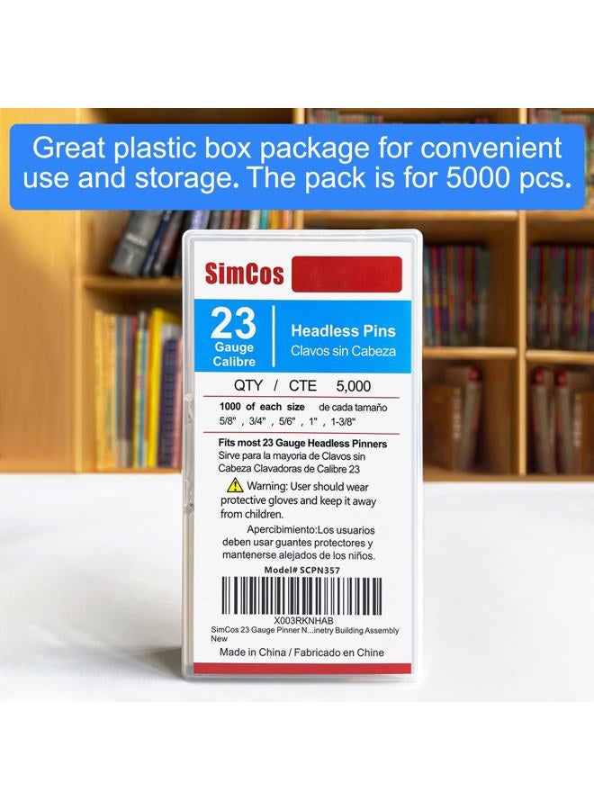 SimCos 23 Gauge Pinner Nails (5/8",3/4",5/6",1",1-3/8") Assorted 5 Sizes' Headless Pin Nails for 23 GA Pneumatic or Electric Pinner or pin Gun,Project Pack (5000) - Image 3