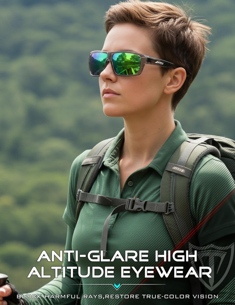 ATTCL Polarized Sunglasses Men for Fishing: UV Protection Lightweight TR90 Sports Wrap Sun Glasses Driving Golf Cycling Running 5001 Clear+Green - Image 4