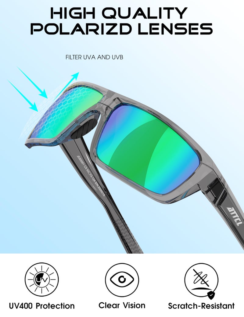 ATTCL Polarized Sunglasses Men for Fishing: UV Protection Lightweight TR90 Sports Wrap Sun Glasses Driving Golf Cycling Running 5001 Clear+Green - Image 5