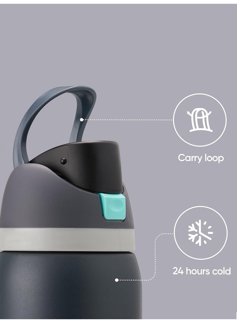 روییيس زجاجة مياه من الفولاذ المقاوم للصدأ، قارورة ترمس للسفر، زجاجة مياه رياضية خالية من مادة BPA مع شفاطة سعة 1 لتر - Image 2