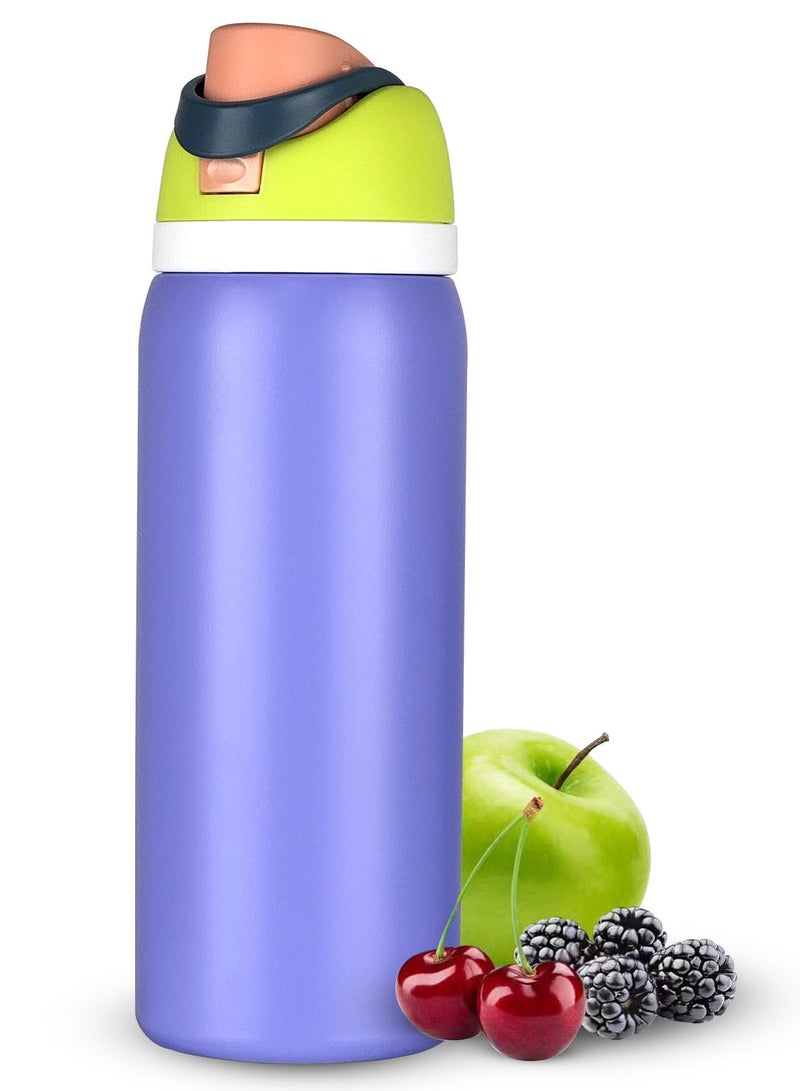 روییيس زجاجة مياه من الفولاذ المقاوم للصدأ، قارورة ترمس للسفر، زجاجة مياه رياضية خالية من مادة BPA مع شفاطة سعة 1 لتر - Image 1