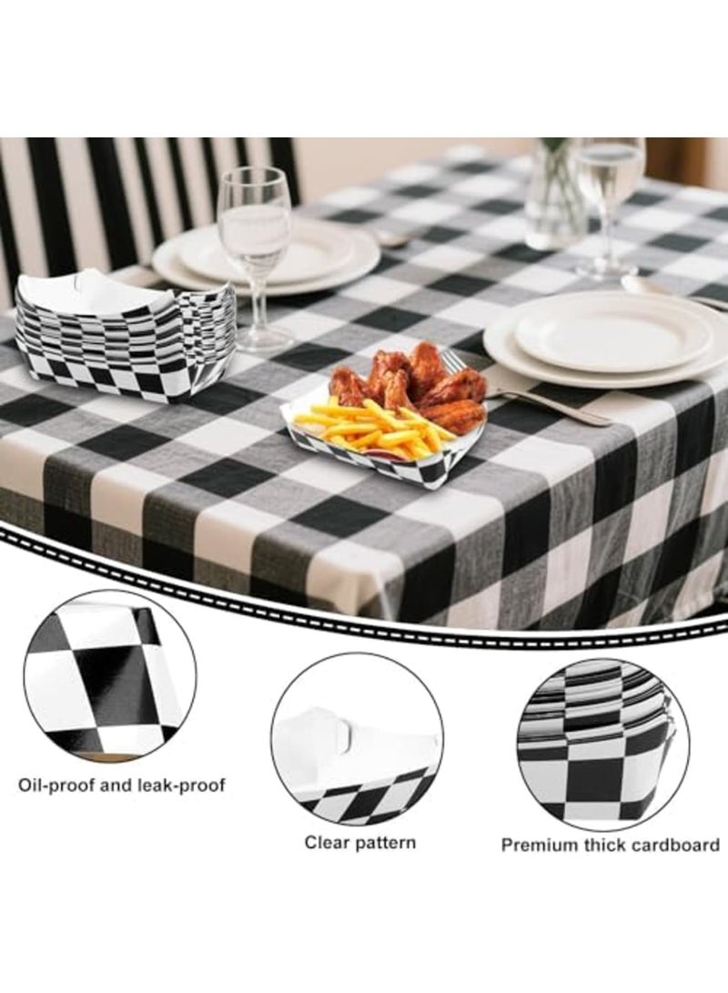 SYOSI Paper Food Trays, Checkered Black and White Serving Plate Boxes, Racing Themed Party Decoration Supplies for Snacks, Popcorn, Fries, Cookies, Easy-to-Fold for Birthday and Themed Celebrations （24pcs） - Image 2