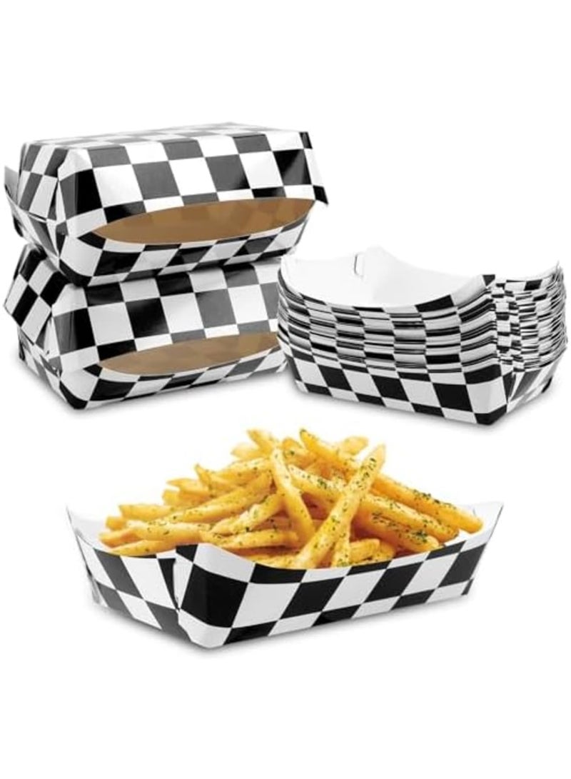 SYOSI Paper Food Trays, Checkered Black and White Serving Plate Boxes, Racing Themed Party Decoration Supplies for Snacks, Popcorn, Fries, Cookies, Easy-to-Fold for Birthday and Themed Celebrations （24pcs） - Image 1
