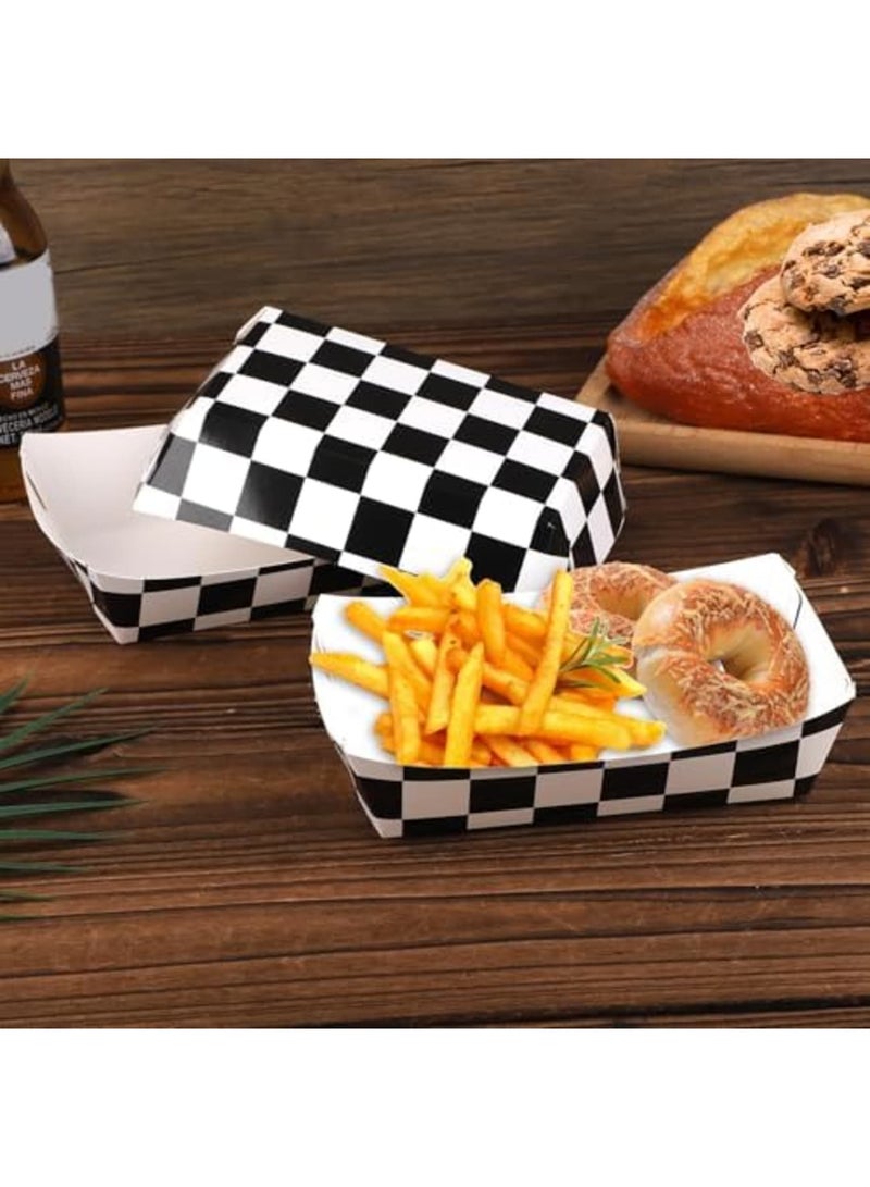 SYOSI Paper Food Trays, Checkered Black and White Serving Plate Boxes, Racing Themed Party Decoration Supplies for Snacks, Popcorn, Fries, Cookies, Easy-to-Fold for Birthday and Themed Celebrations （24pcs） - Image 4