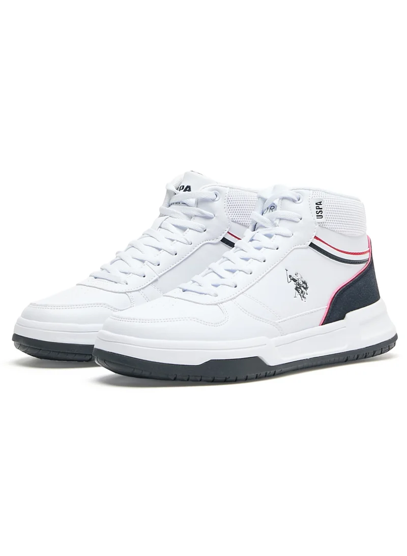 U.S. Polo Assn. Women's Lightweight White High-Top Sneakers - Sporty Design with Black and Red Accents, Comfortable Ankle Support for Everyday Casual Wear