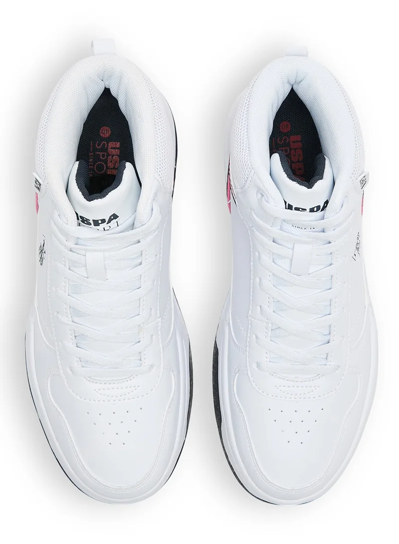 U.S. Polo Assn. Women's Lightweight White High-Top Sneakers - Sporty Design with Black and Red Accents, Comfortable Ankle Support for Everyday Casual Wear