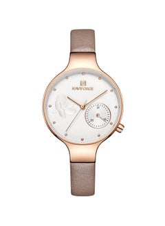 NAVIFORCE Elegant Women's Quartz Watch Stylish Round Dial with Floral Embossed Design Sub-Dial Display Leather Strap Fashionable Timepiece for Everyday Wear and Special Occasions  - Image 1