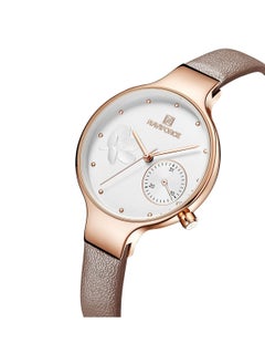 NAVIFORCE Elegant Women's Quartz Watch Stylish Round Dial with Floral Embossed Design Sub-Dial Display Leather Strap Fashionable Timepiece for Everyday Wear and Special Occasions  - Image 2