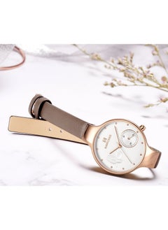 NAVIFORCE Elegant Women's Quartz Watch Stylish Round Dial with Floral Embossed Design Sub-Dial Display Leather Strap Fashionable Timepiece for Everyday Wear and Special Occasions  - Image 4