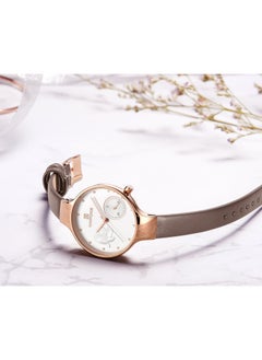 NAVIFORCE Elegant Women's Quartz Watch Stylish Round Dial with Floral Embossed Design Sub-Dial Display Leather Strap Fashionable Timepiece for Everyday Wear and Special Occasions  - Image 5