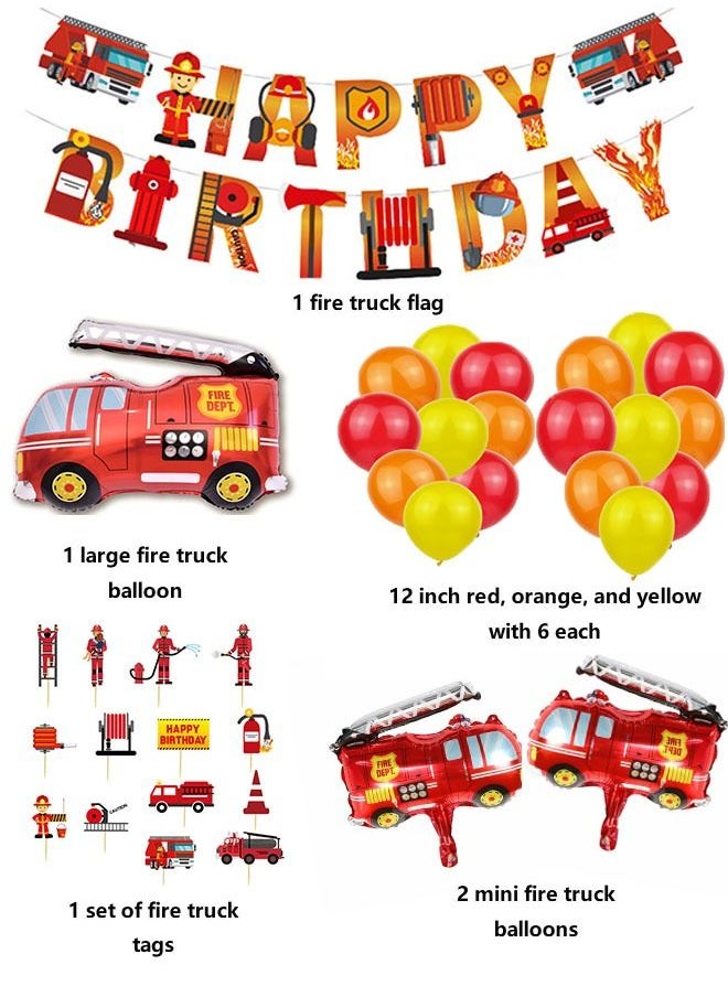 Generic - Fire Truck Birthday Party Supplies, 23pcs Fire Truck Party Decorations Set, Fire Truck Foil Balloons ,Banner ,Fire Truck Tags Theme Birthday Party Decorations for Boys - Image 1