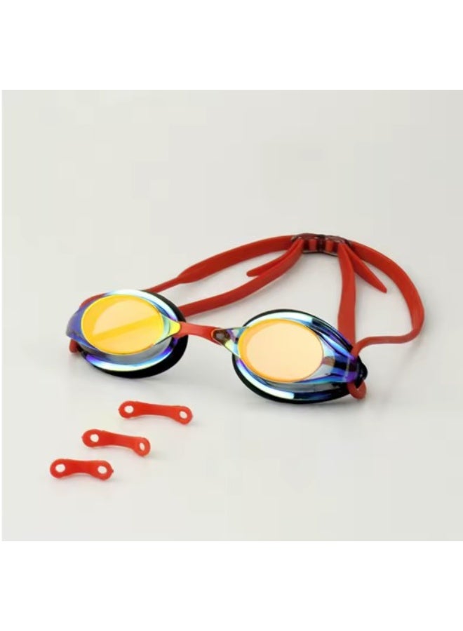 Swimming goggles with mirrored lenses and 3 interchangeable nose clip sizes