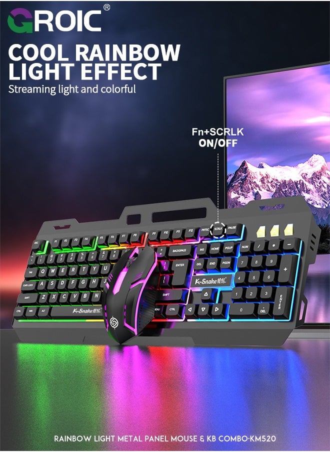 GROIC Wired Keyboard and Mouse with Colored Backlit, Wrist Rest, Gaming Mouse, Rechargeable Ergonomic Light Up Keyboard Mouse Combo with Phone Holder for Windows, Mac, PC, Laptop  - Image 3