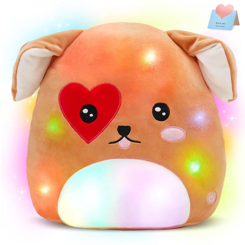 CozyWorld Light up Puppy Dog Plush Stuffed Animals with LED Colorful Night Light Glow Squishy Pillow Birthday Valentines Day Gift for Kids Girls Girlfriends 11.5 inch - Image 1