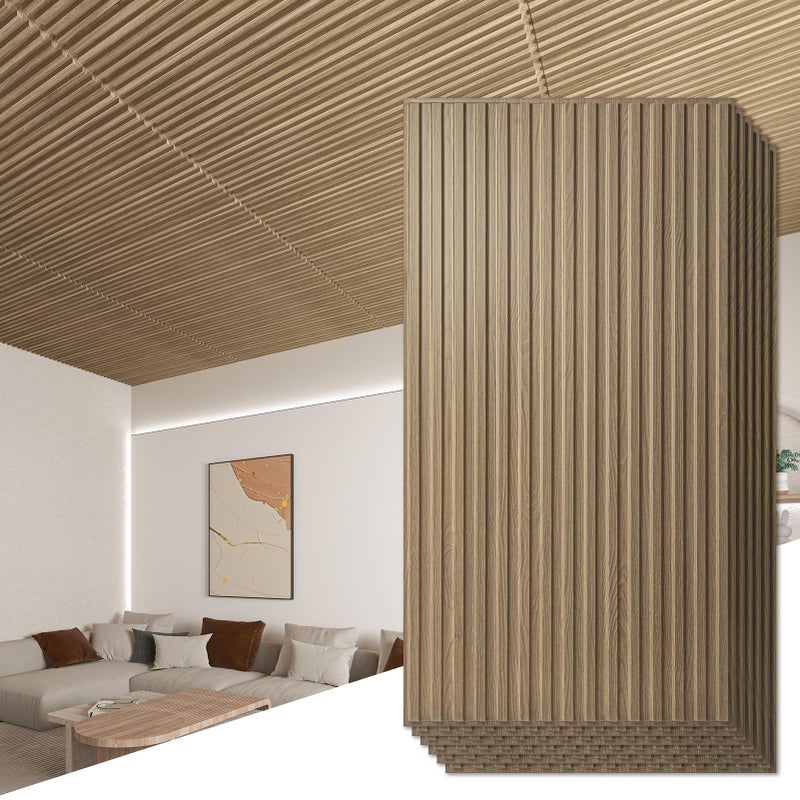 Art3d 6-Pack Slat Design 3D Wall Panels for Interior Wall Decor, 2x4 FT PVC Decorative Drop Ceiling Tiles - Walnut - Image 1
