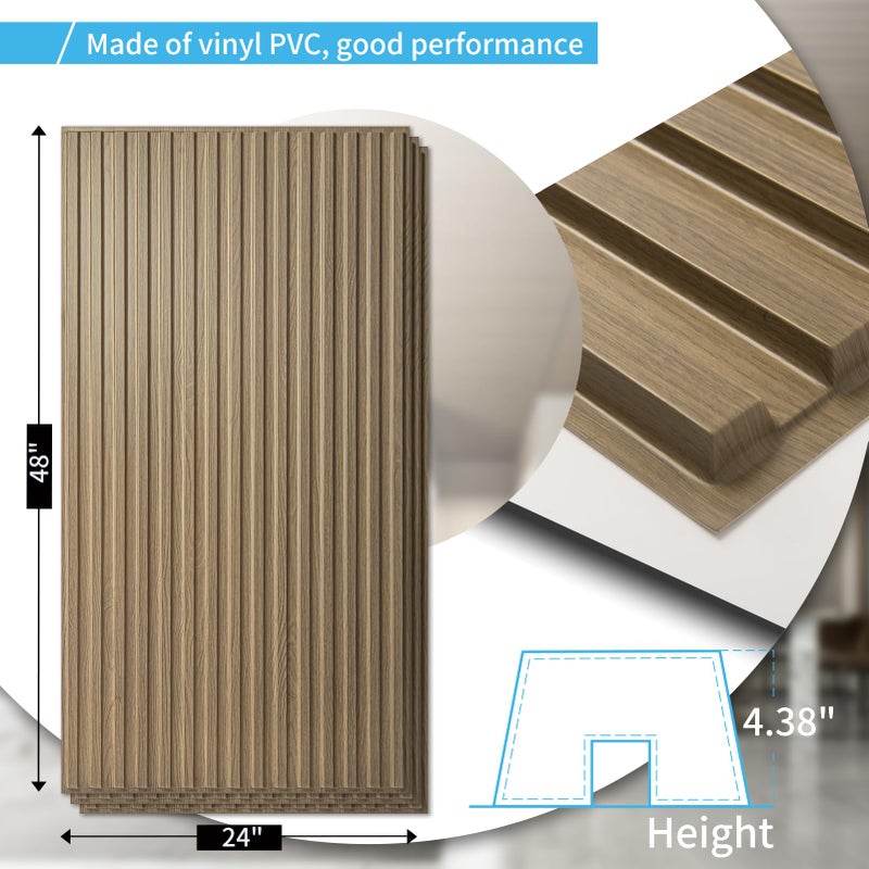 Art3d 6-Pack Slat Design 3D Wall Panels for Interior Wall Decor, 2x4 FT PVC Decorative Drop Ceiling Tiles - Walnut - Image 4