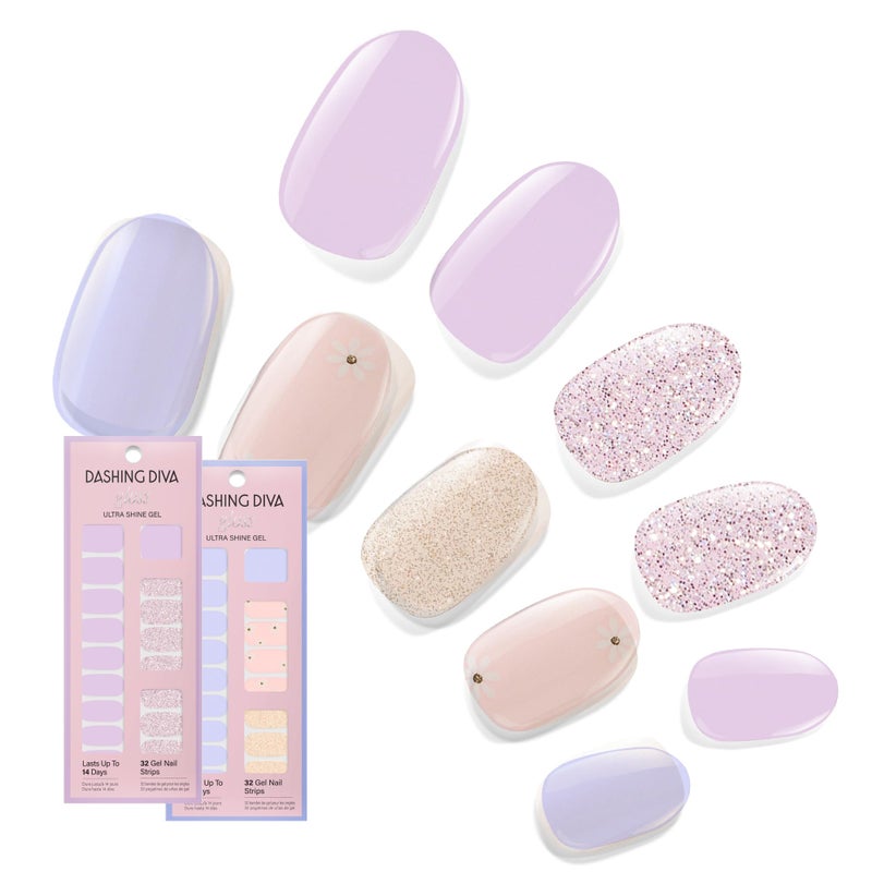 Dashing Diva Gloss Nail Strips Bundle - The Pastel Collection- Fairytale Moment & Down Down Daisy - UV Free, Chip Resistant, Long Lasting Gel Stickers - Contains 2 Sets - Image 1