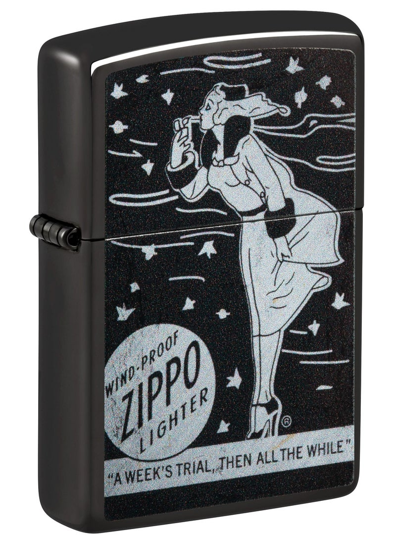 Zippo 48456 24756 ولاعة مقاومة للرياح بتصميم ويندي عالي اللمعان باللون الأسود - Image 1
