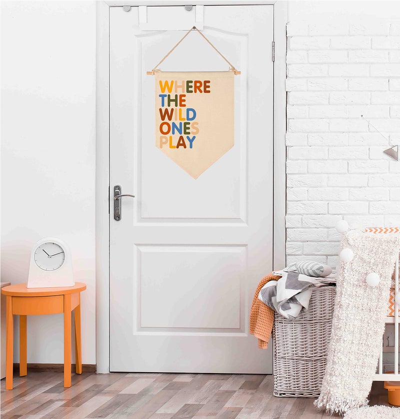 FYSIA Where The Wild Ones Play - Canvas Hanging Pennant Flag Banner Wall Sign Decor Gift For Nursery Baby Kids Girl Boy Teen Bedroom Playroom Front Door- Baby Gift Shower Flay-Birthday Christmas Gift - Image 5