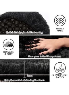 Reelyo Soft Bathroom Carpet 3 Piece Bathroom Rugs and Mats Sets Non-Slip Mat Set Toilet Mat Set Bath Mats Set 3 Piece Set with U-Shaped Toilet Floor Mat Non Slip Rugs andToilet Lid Cover Mat (Black)  - Image 3