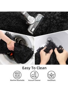 Reelyo Soft Bathroom Carpet 3 Piece Bathroom Rugs and Mats Sets Non-Slip Mat Set Toilet Mat Set Bath Mats Set 3 Piece Set with U-Shaped Toilet Floor Mat Non Slip Rugs andToilet Lid Cover Mat (Black)  - Image 5