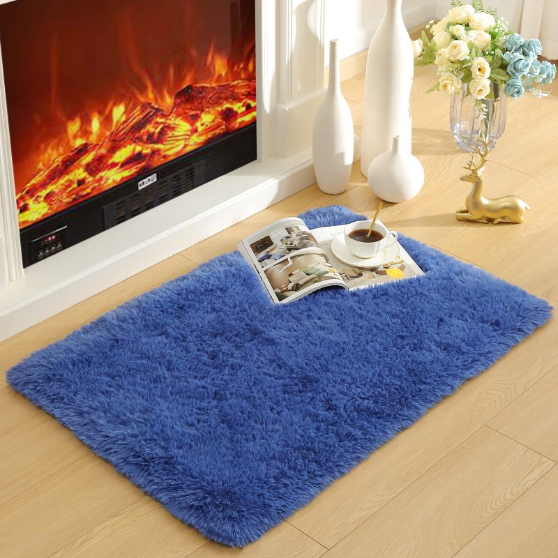 Merelax Modern Soft Fluffy Small Shaggy Rug for Bedroom Livingroom Dorm Kids Room Indoor Home Decorative NonSlip Plush Furry Fur Area Rugs Comfy Nursery Accent Floor Carpet 2 X 3 Feet Light Navy