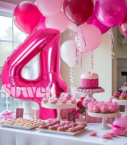 SUWEN 40 Inch Hot Pink Large 4 Number Balloons Big Foil Helium Number Balloons 09 Jumbo Happy 4th Mylar Birthday Party Decorations for Girl Anniversary Party Supplies - Image 5