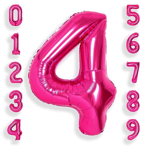 SUWEN 40 Inch Hot Pink Large 4 Number Balloons Big Foil Helium Number Balloons 09 Jumbo Happy 4th Mylar Birthday Party Decorations for Girl Anniversary Party Supplies - Image 1