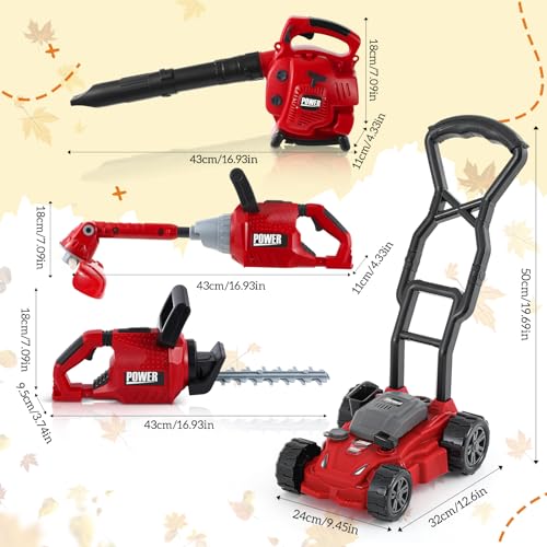 Arrowbash 4 Pcs Toy Gardening Tool Set for Kids Toy Leaf Blower Weed Trimmer Hedge Trimmer Push Lawn Mower Battery Play Set Christmas Birthday Party Gift for Boys Girls - Image 5