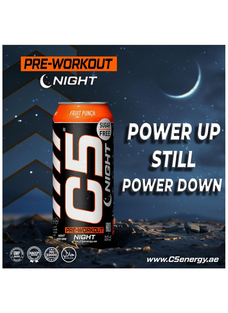 C5 Energy C5 Energy Drink Night Fruit Punch, Pre Workout, Zero Caffeine, Sugar Free, Zero Calories with Beta Alanine, L-Arginine 16fl.OZ, 473ml Caffeine Free Preworkout Pack of 12  - Image 5