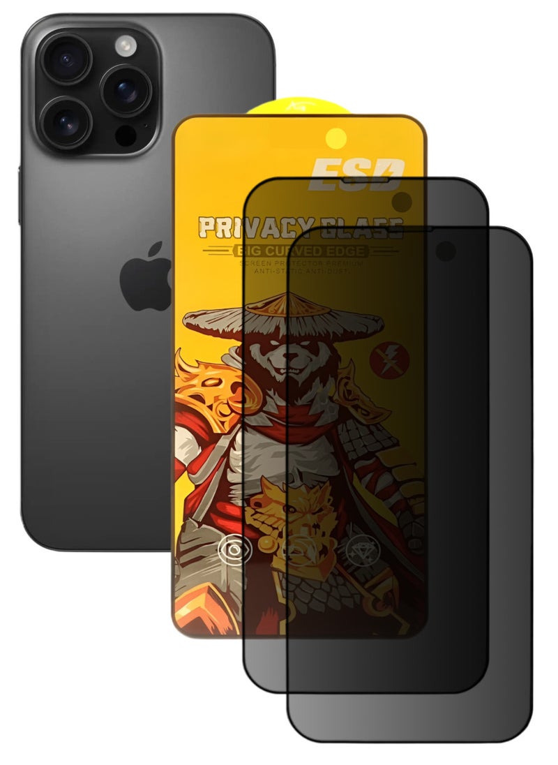 ESD 2 Pieces Tempered Dustproof Privacy Glass Screen Protector Compatible For iPhone 16 Pro - Image 1