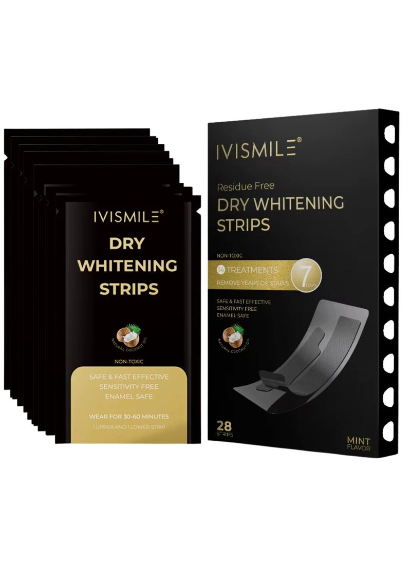 IVISMILE Residue Free Dry Whitening Strips 14 Treatments 28 Strips Dry Coconut Whitening Strips with Mint Safe Effective No Residue Whiten Teeth Strips Remove Tea Coffee and Food Stains PAP + Strips  - Image 1