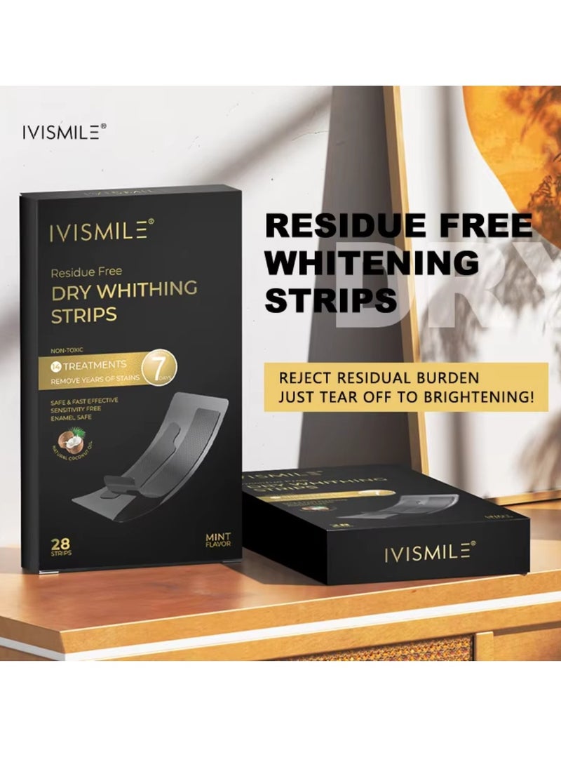 IVISMILE Residue Free Dry Whitening Strips 14 Treatments 28 Strips Dry Coconut Whitening Strips with Mint Safe Effective No Residue Whiten Teeth Strips Remove Tea Coffee and Food Stains PAP + Strips  - Image 5